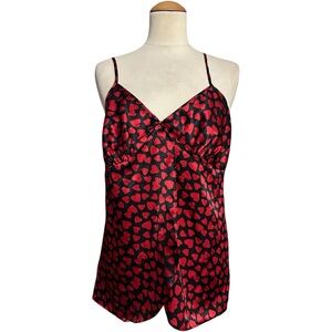 Vintage Avon Hearts Satin Sleep Tank Red Black Large
